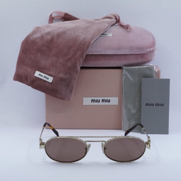 Miu Miu MU54ZS ZVN70D Oval Sunglasses - Gold/Brown - Picture 2 of 12